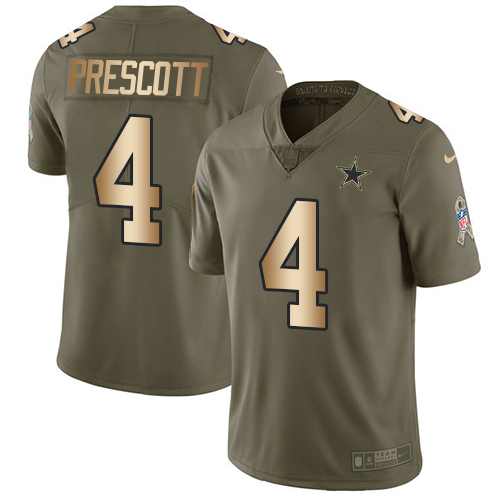 Nike Cowboys #4 Dak Prescott Olive/Gold Men's Stitched NFL Limited Salute To Service Jersey